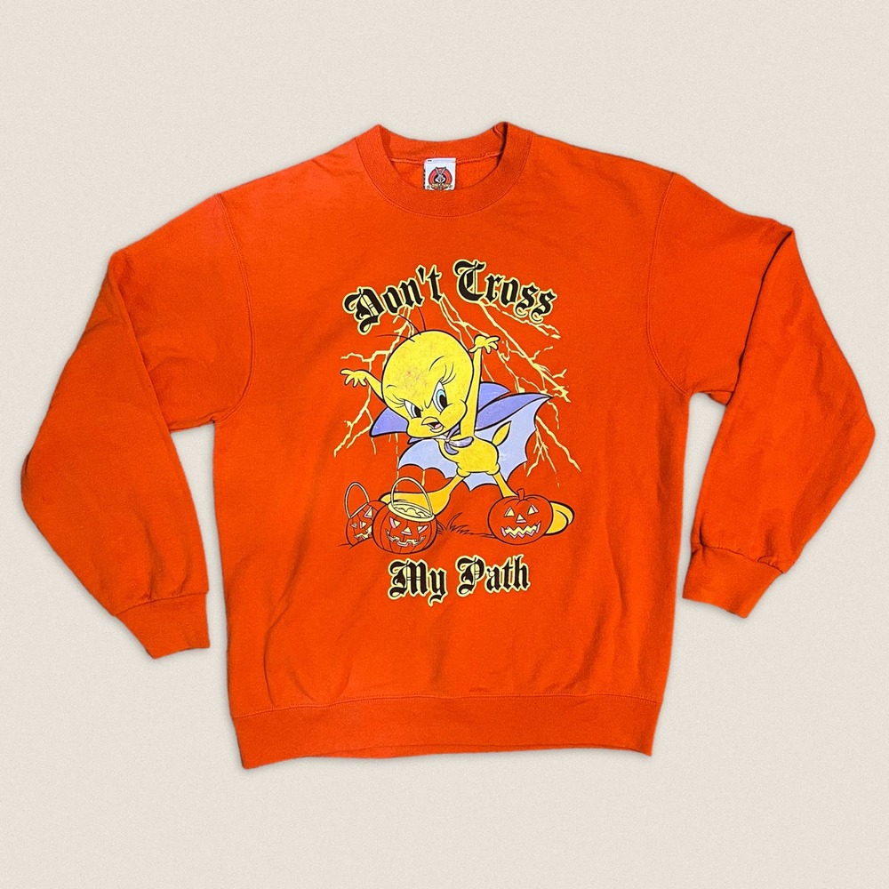 Vintage 90s Sweatshirt Halloween Looney Tunes Tweety Crew Neck Size Medium